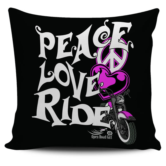 Pink Peace Love Ride Pillow Cover