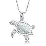 Fashion silver filled blue opal sea turtle pendant necklace for women female Animal wedding ocean beach jewelry gift