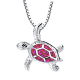 Fashion silver filled blue opal sea turtle pendant necklace for women female Animal wedding ocean beach jewelry gift