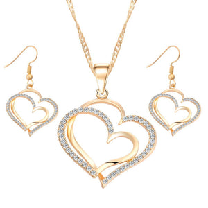 Romantic Heart Shaped Crystal Earrings Necklace Set