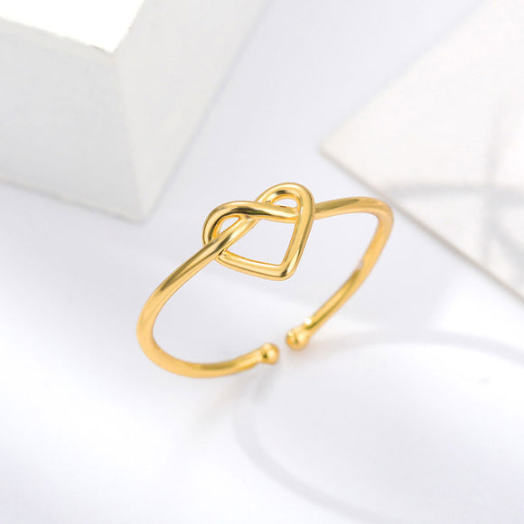 Stainless steel ring beautiful gold plated heart shape adjustable women's ring open ring