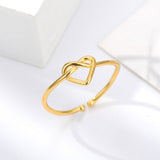 Stainless steel ring beautiful gold plated heart shape adjustable women's ring open ring