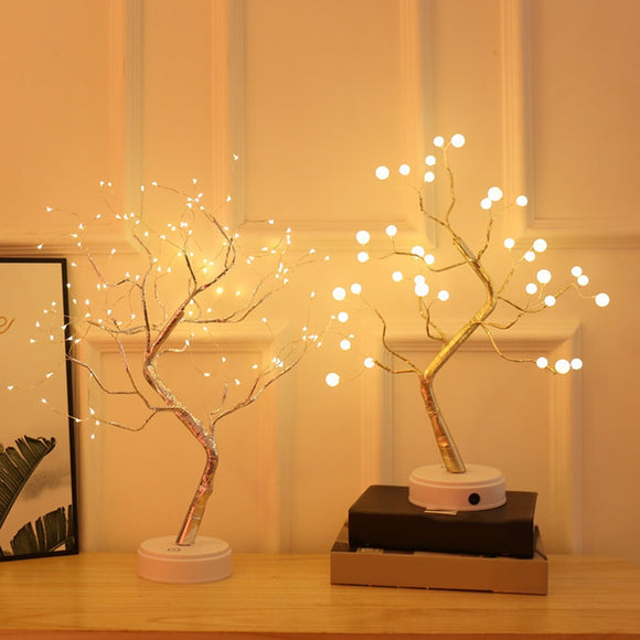 LED Bedroom Table Lamp Night Lights USB Christmas Tree Lamp Copper Wire Gypsophila Tree Desk Light for Xmas Bed Room Decoration